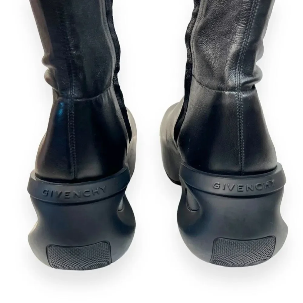 GIVENCHY G-Clog Lambskin Black Leather Over-the-knee Vouge Runway Boots Size 39